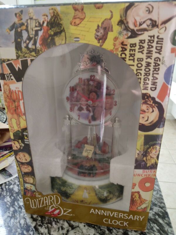RARE Wizard of Oz Anniversary Clock Ruby Slippers Porcelain Base Glass Dome 9"