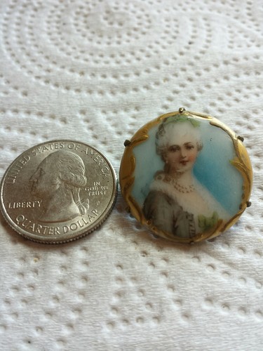 Antique HP Porcelain Portrait Cameo Brooch Victorian