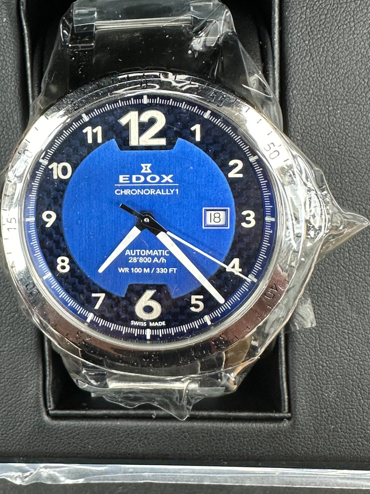 Pre-owned Edox 80094 3nm Bu1 Chronorally 1 Automatic Blue Dial Swiss Men's Watch Warranty