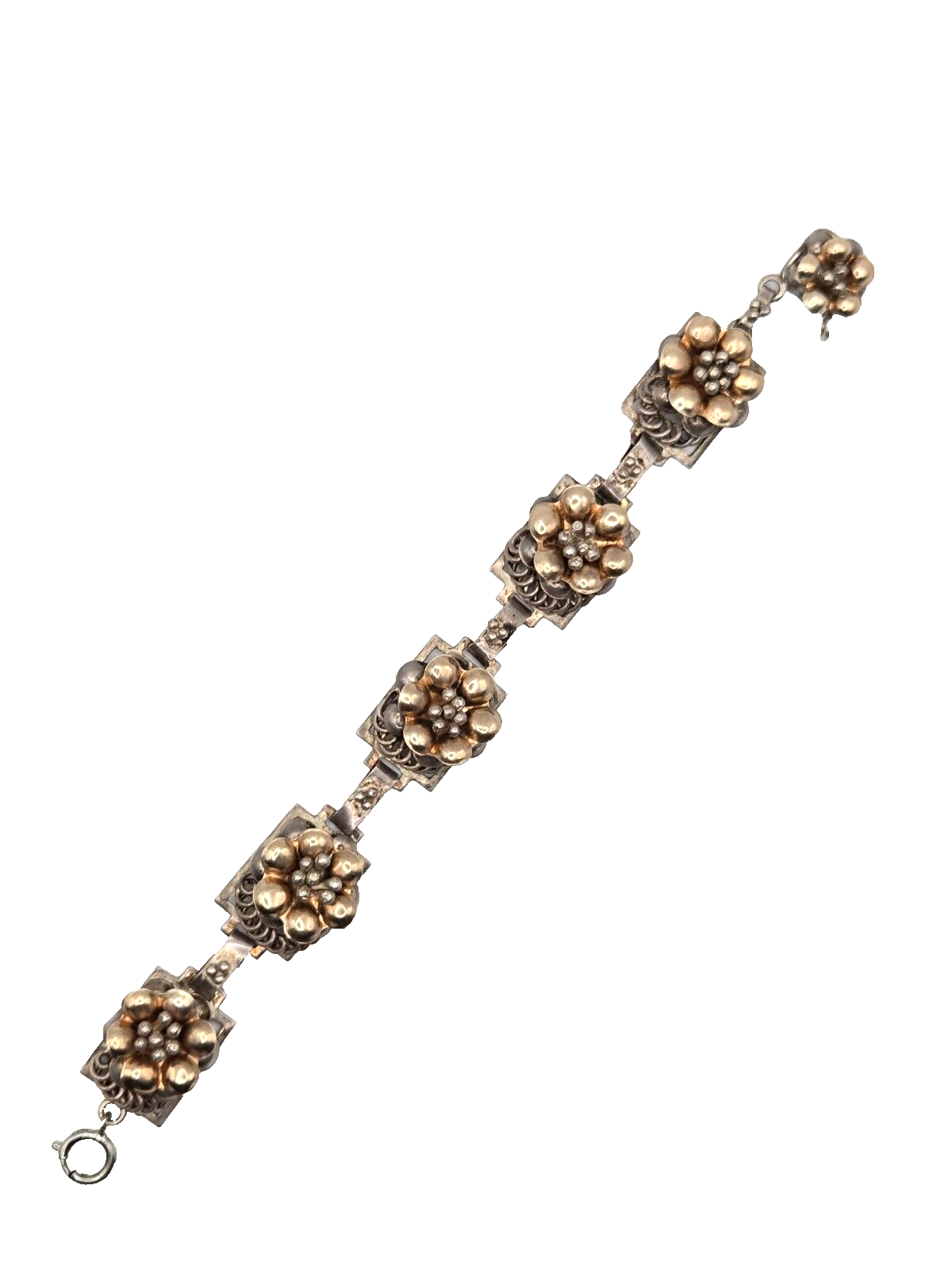 Vintage Hobé Signed Floral 14K Gold Plated and Sterling Silver Bracelet