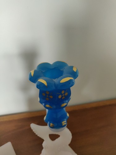 PAIR GLASS MMA KOI DOLPHIN FISH 2-TONE PINK OPSLESESCENT & BLUE CANDLESTICKS