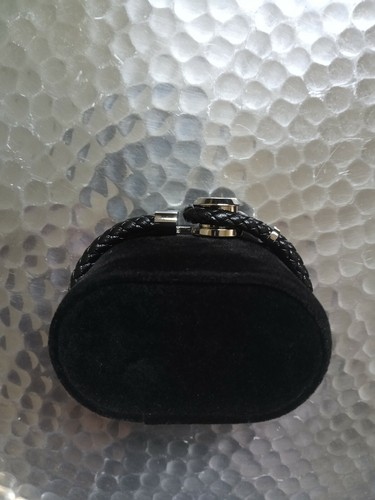 New Montblanc Black Woven Leather With Stainless Steel- Men's Bracelet