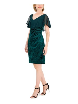 CONNECTED APPAREL Womens Green Cape-overlay V-back Pullover Dress 12
