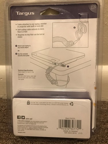 Targus DEFCON PA417UCCL Laptop Combination Coiled Cable Security Lock