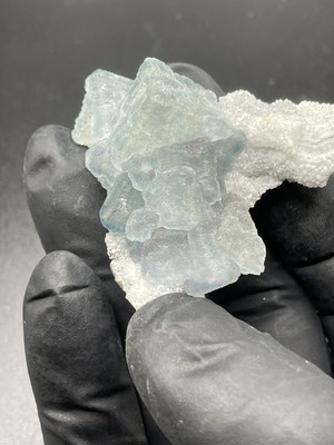 QR Code Fluorite on druzy Quartz from Fujian Province , China