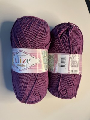 ALIZE COTTON GOLD YARN 2 Skeins - Plum 55% Cotton 45% Acrylic, 100g, 329m