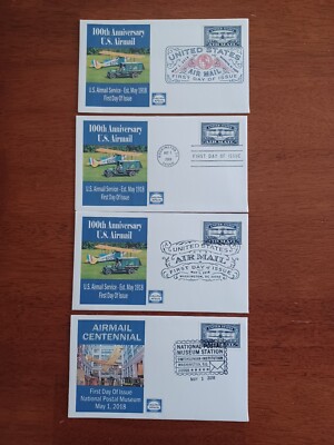 #5282 Centennial Air Mail Blue FDC, May 1,2018, AFDCS Cachet Set of 4 DCP