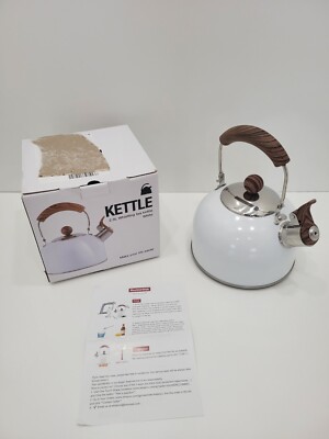 Rock Ur Wok Whistle Kettle Stainless Steel Whistling Tea Pot 3.2L White