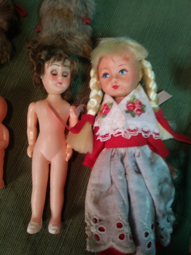 Vintage Lot Of 8 plastic dolls 3 have real fur