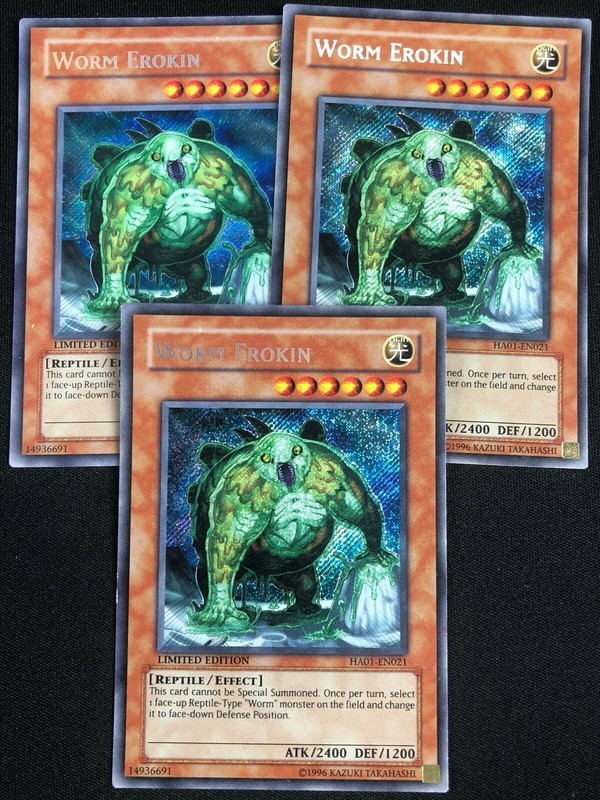 worm yugioh cards HA01-EN021 Worm Erokin Secret Rare LTD Edition Mint YuGiOh Card