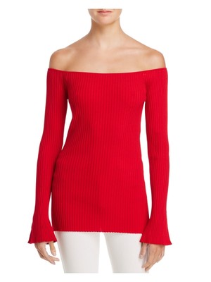 

MLM LABLE Женский красный свитер в рубчик с расклешенными рукавами и открытыми плечами Туника Размер