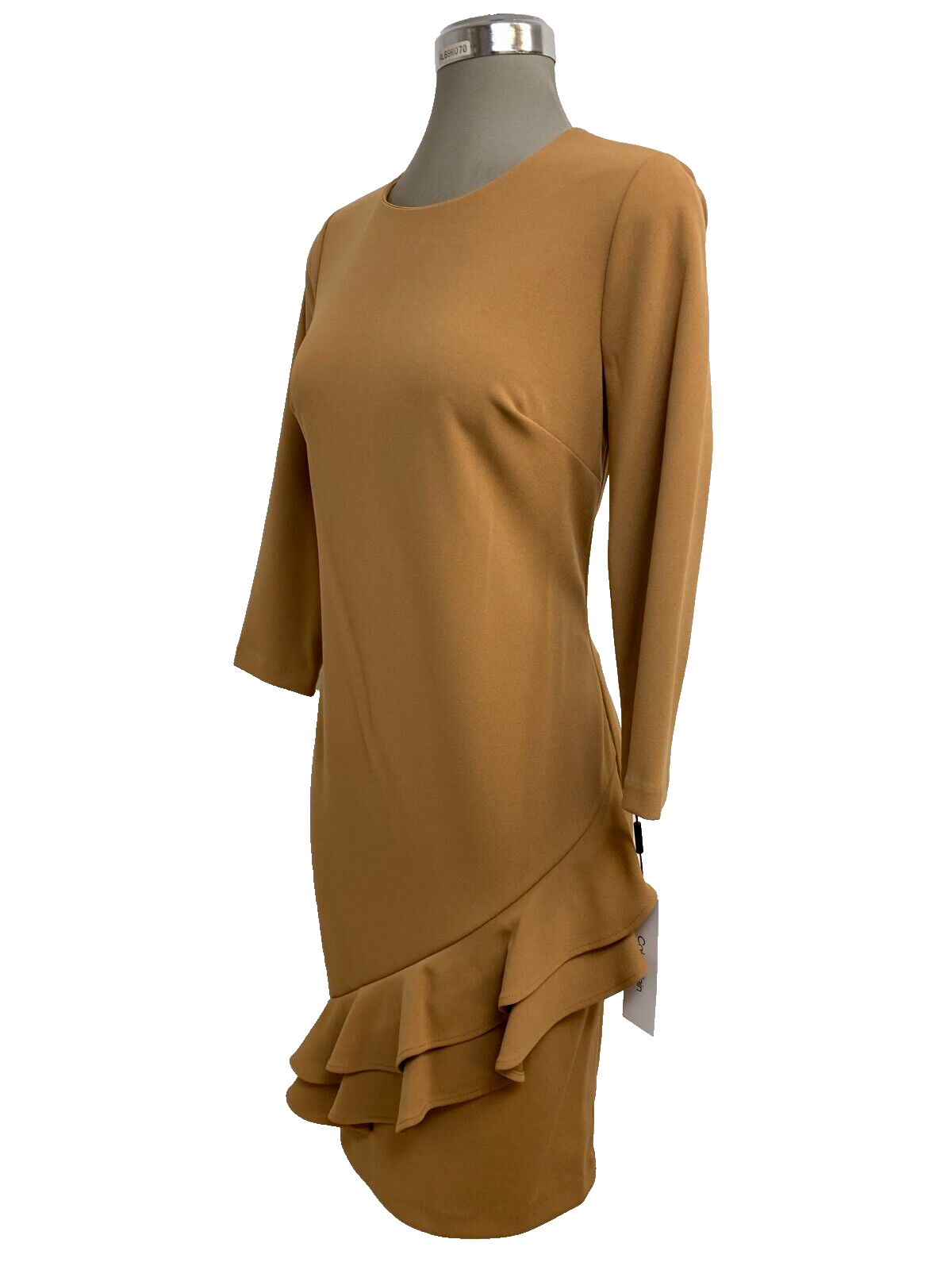 Элегантное платье-футляр Calvin Klein с двойными оборками, рукав 3/4, размер 14