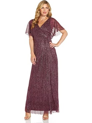

ADRIANNA PAPELL Женское вечернее платье бордового цвета на подкладке с развевающимися рукавами, Burgundy