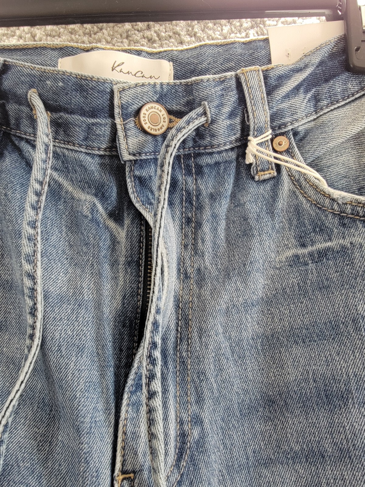 KanCan Hilo Ultra High Rise 90's Flare Jeans Womens 13/30 Medium Blue Button Zip - Picture 10 of 18