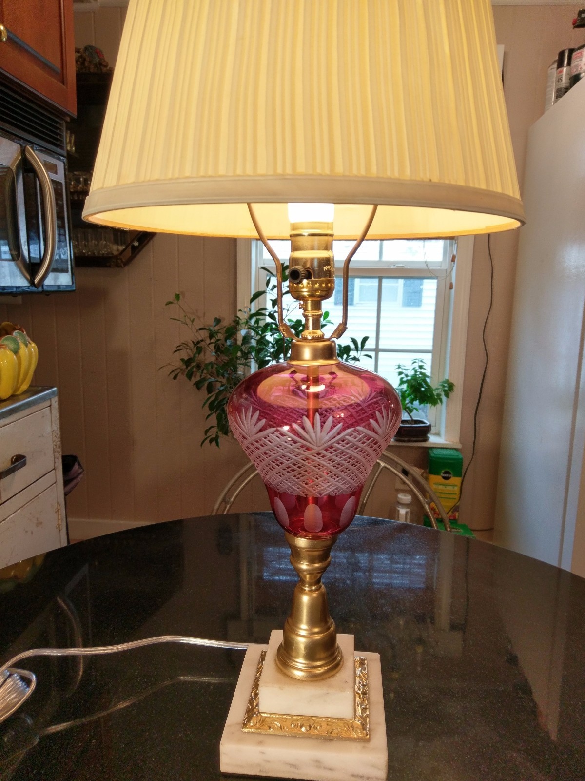 Gorgeous Antique Cut To Clear Marble Base Table Lanp