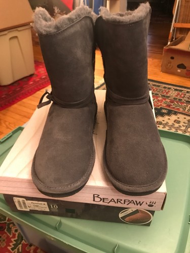 Bearpaw Maggie 2116 Charcoal Suede Wool & Sheepskin Lining Sz 10 M Nice!