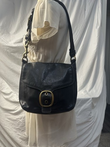 VTG Coach Bleecker Shoulder Bag Black Leather Brass Buckle