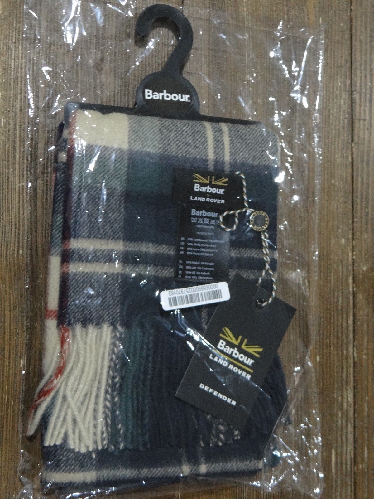 NWT Barbour for Land Rover Navy & Green Wool/Cashmere Check Pattern Scarf