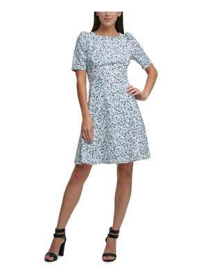 

Женское белое платье выше колена с коротким рукавом DKNY для работы с расклешенным платьем, Белый