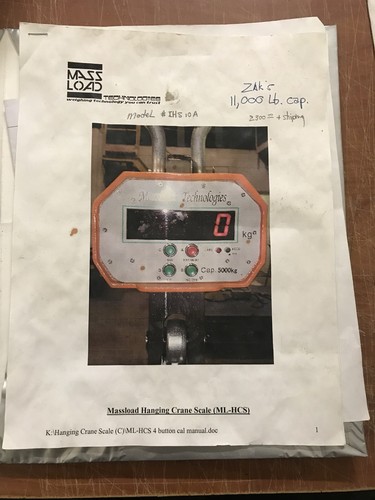 MASSLOAD TECHNOLOGIES 11,000lb Cap HANGING CRANE SCALE #CHS-10A