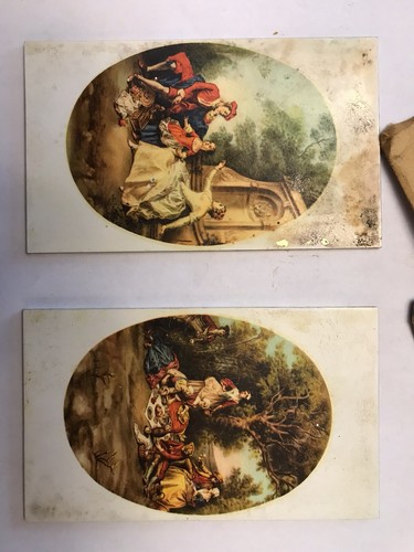 Two Vintage Miniature 4x2” Pantings On Brass