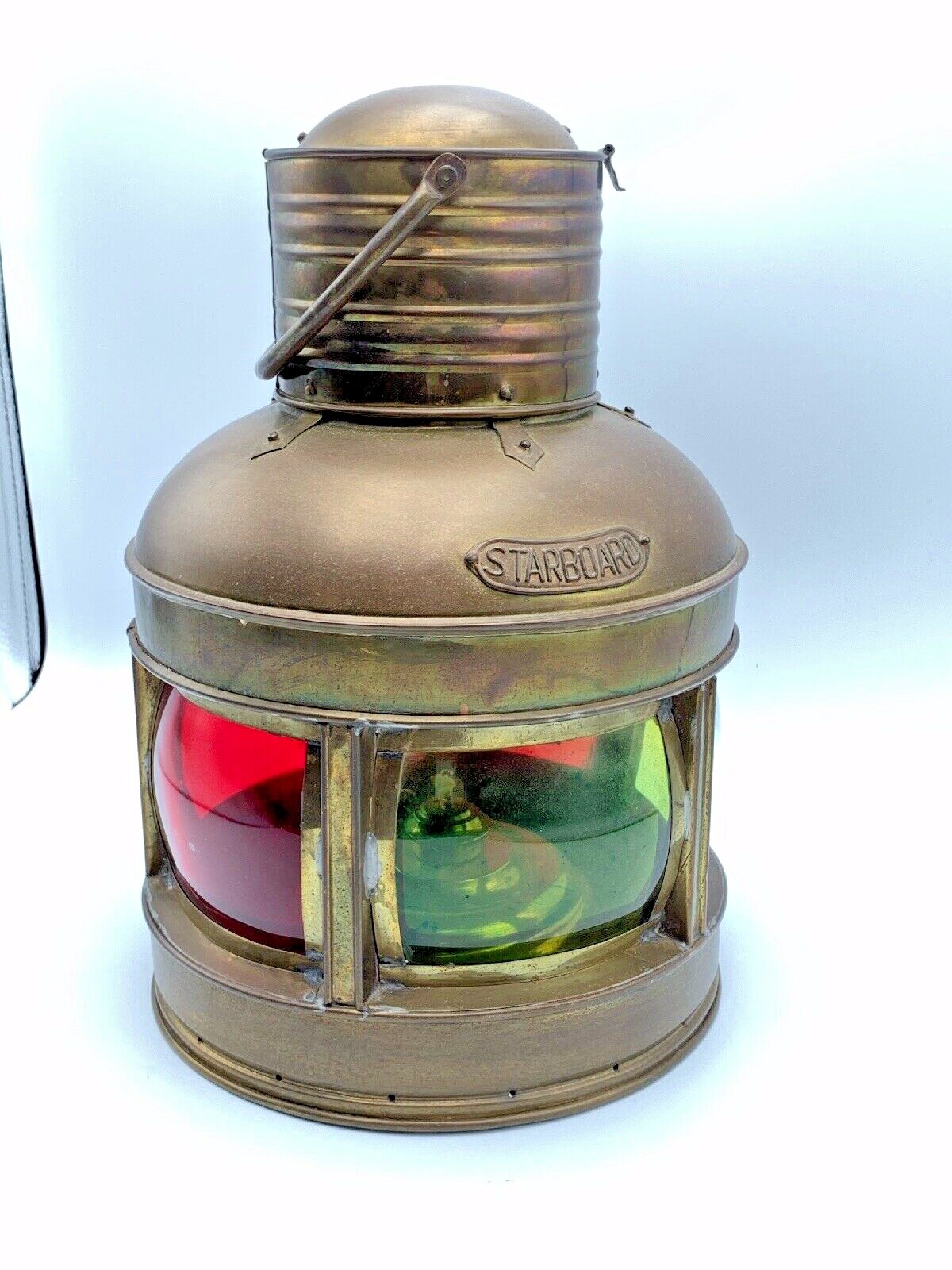 ANTIQUE SHIP LANTERN STARBOARD PORT 5 PANEL MARINE SALVAGE BRASS COPPER