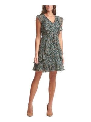 

TOMMY HILFIGER Женское зеленое платье выше колена с короткими рукавами + расклешенное платье, Зеленый