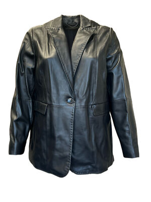 Pre-owned Marina Rinaldi Women's Black Elettra Sheepskin Blazer