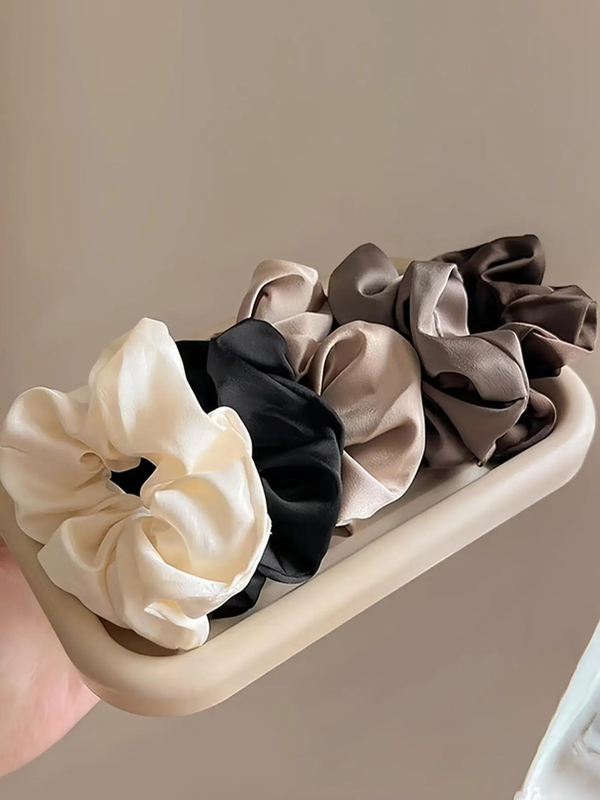 Women'S Elegant Solid Color Hair Tie, 5 Counts Casual Plain Scrunchie for Daily