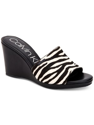 

CALVIN KLEIN Женские черные кожаные сандалии без шнуровки на танкетке с логотипом Zebra Britta, Черный, E6275