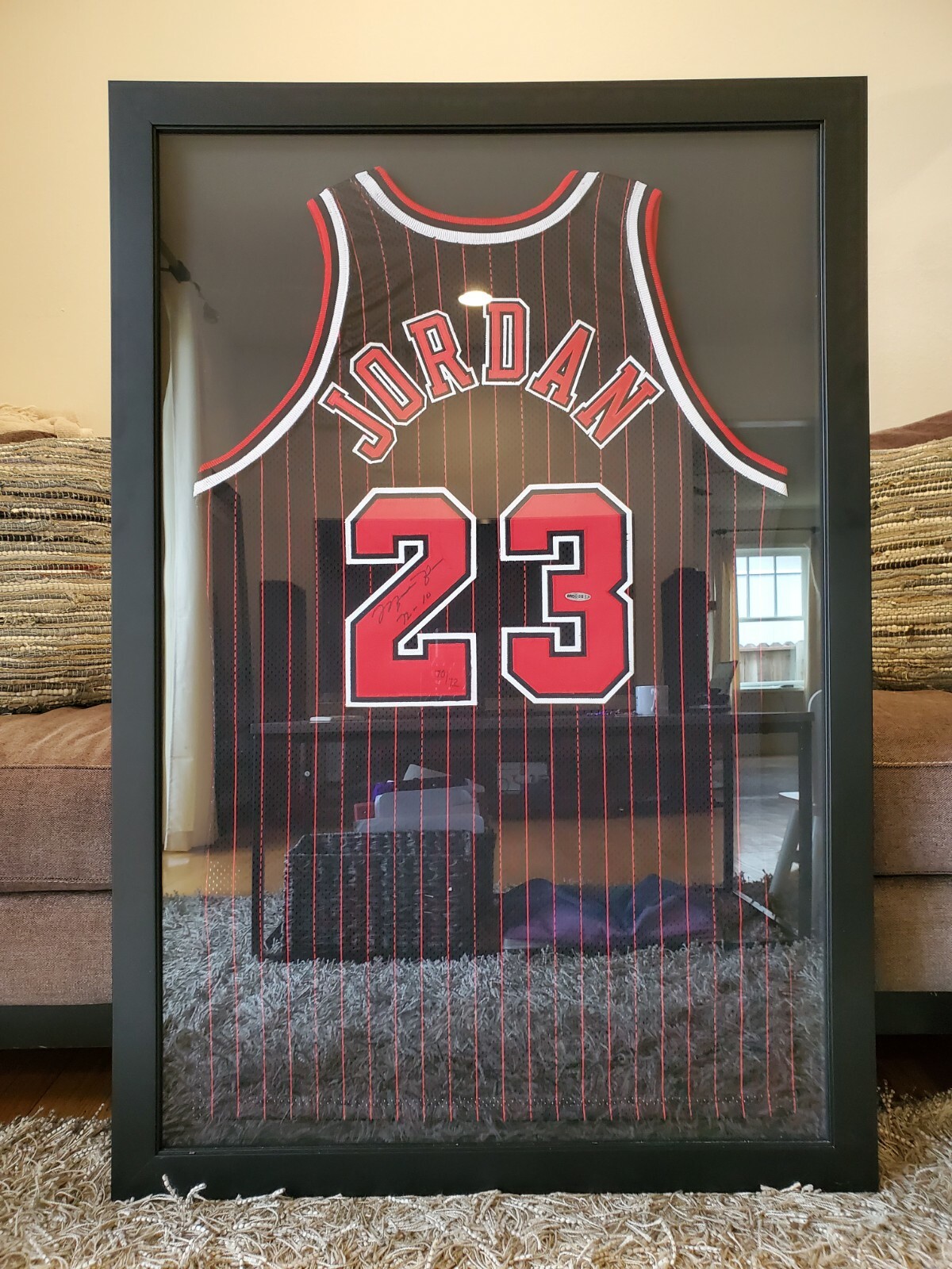 Michael Jordan Signed 95-96 Black Pinstripe Jersey Inscribed \