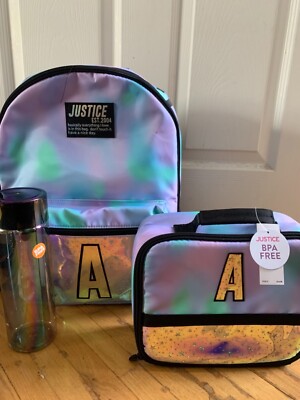 NWT JUSTICE Initial A Backpack And Lunch  Tote  & HTO Set