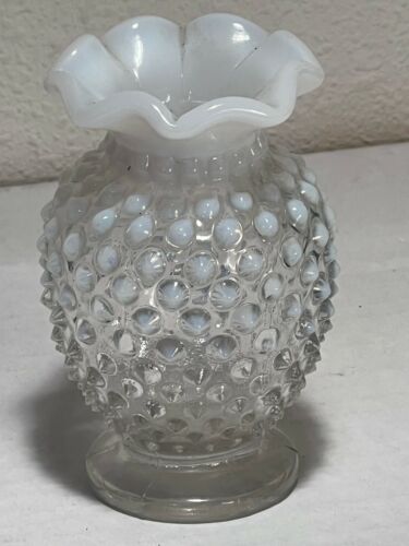 Vintage Fenton Mini Vase Hobnail Clear Opalescent Glass Ruffle Top 3 1/2" R2
