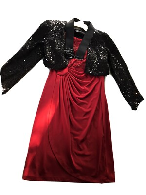 Connected Apparel Red Dress S 4P w/ R&M Richards Black Sequin Blazer S and Belt