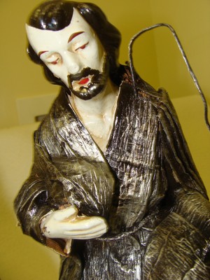 VINTAGE PAPIER MACHE/CERAMICS/COMPOSITE NATIVITY FIGURINES-GRAY-MEXICO?-ITALY?