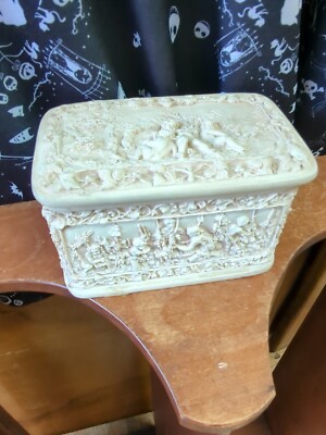 Victorian Carved French Ivory Celluloid Cherubs Angel Grapes Vinyard Jewelry...