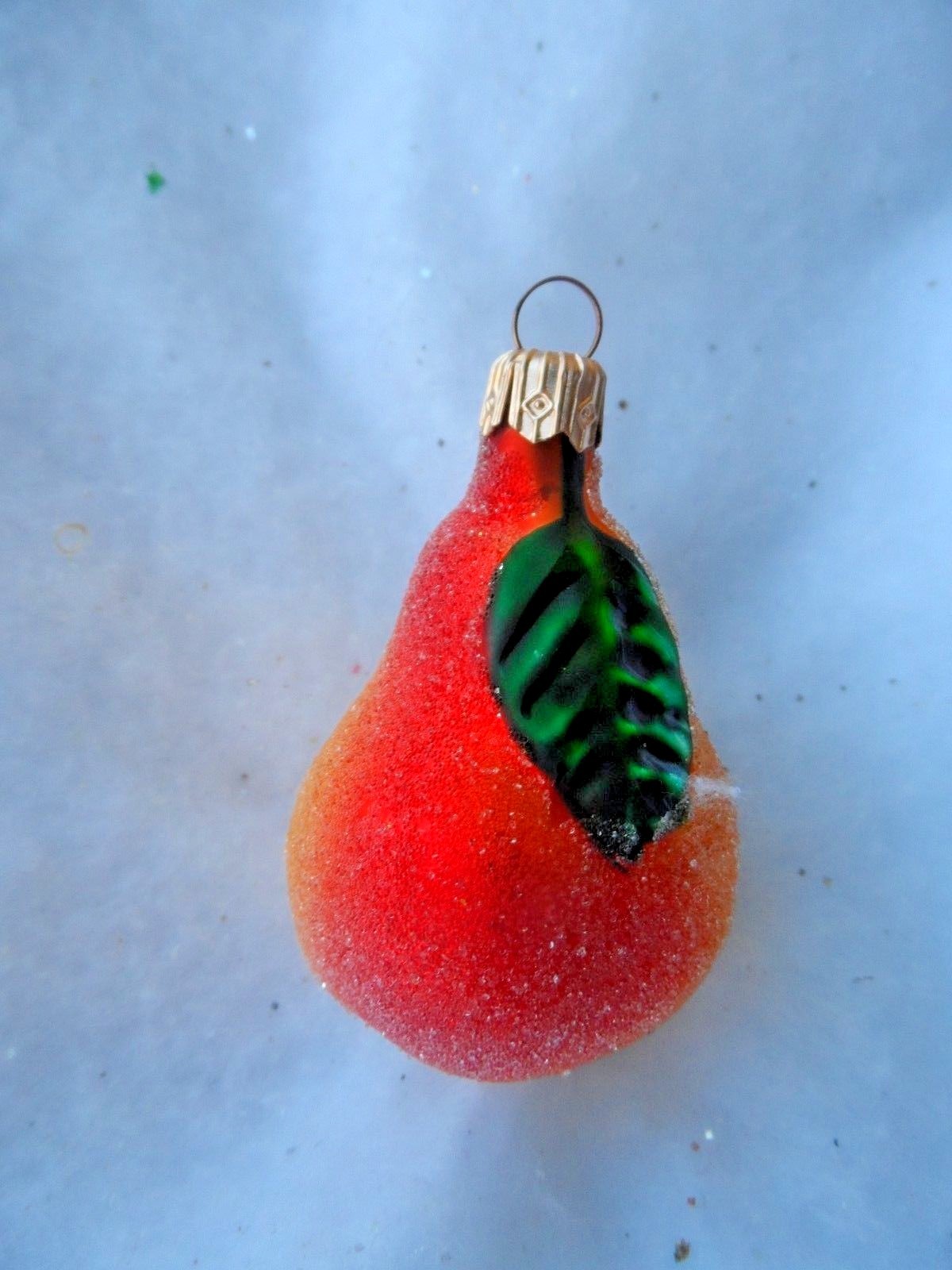 Vintage Glass Christmas Ornament -MINI PEAR w/VENETIAN DEW