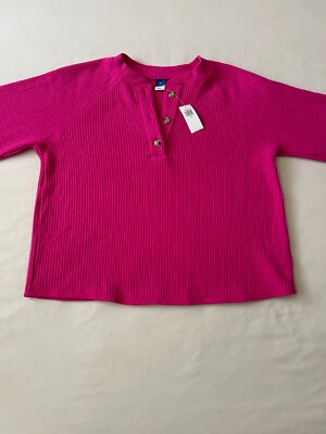 Old Navy Women's Waffle Knit Long Sleeve 3-Button Henley Top Hot Pink XS NWT