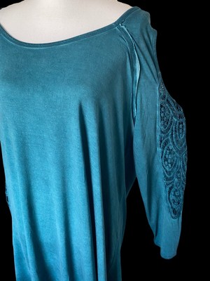 Love Fire Cold Shoulder Pullover Shirt Blue 2X 20W-22W