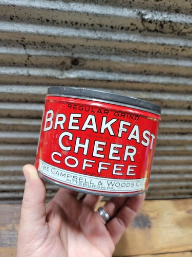 【レア】【ヴィンテージ】コーヒー缶 breakfast cheer coffee Vintage BREAKFAST CHEER Coffee 1LB Tin Can Campbell & Woods