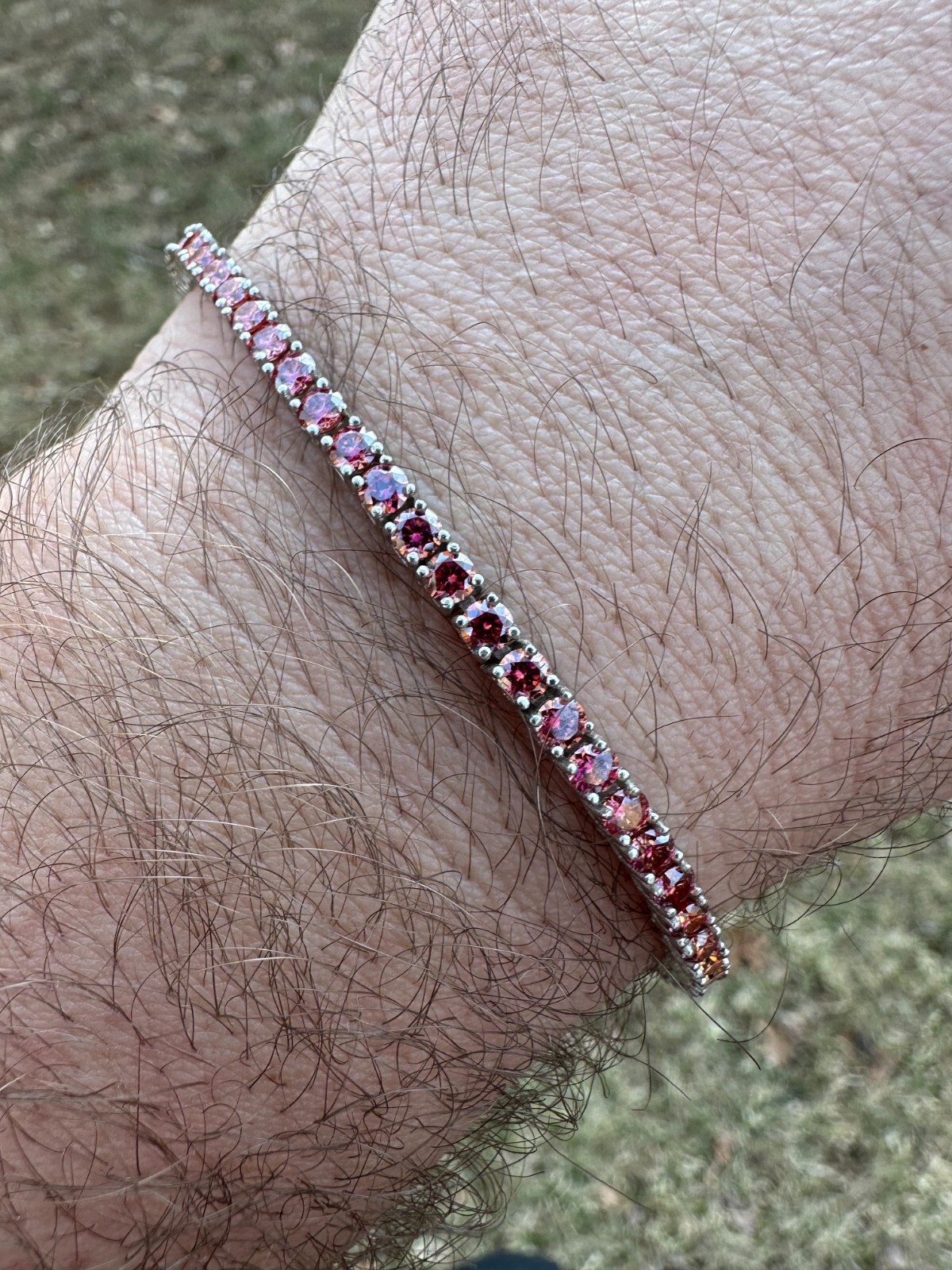 Pre-owned Silver Real Iced Pink Moissanite 3mm Tennis Bracelet 925  Pass Diamond Tester