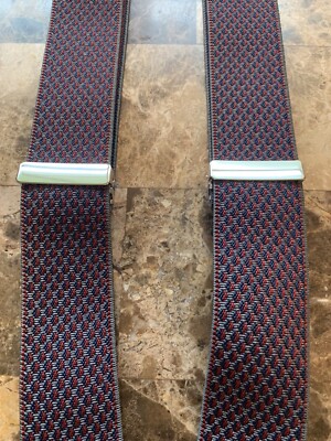 Egara Mens Wearhouse Convertible Braces Clip Suspenders Navy Red New Orig $69.99
