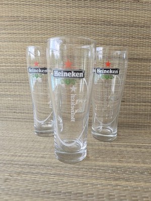 Vintage Heineken Beer Pilsner Glasses .25L Set of 3 - Etched Red Star - Home Bar