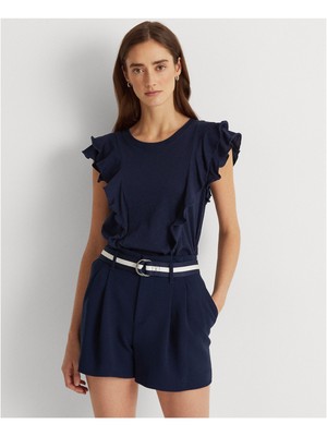 

LAUREN RALPH LAUREN Женская темно-синяя футболка с короткими рукавами и короткими рукавами S\P, Navy
