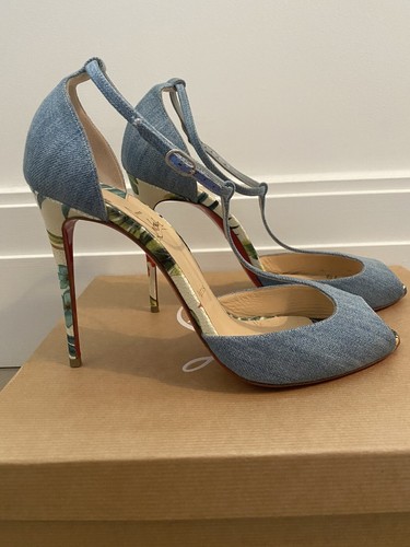 Christian Louboutin Senora 100 Jean Denim Hawaii Blue Sandal
