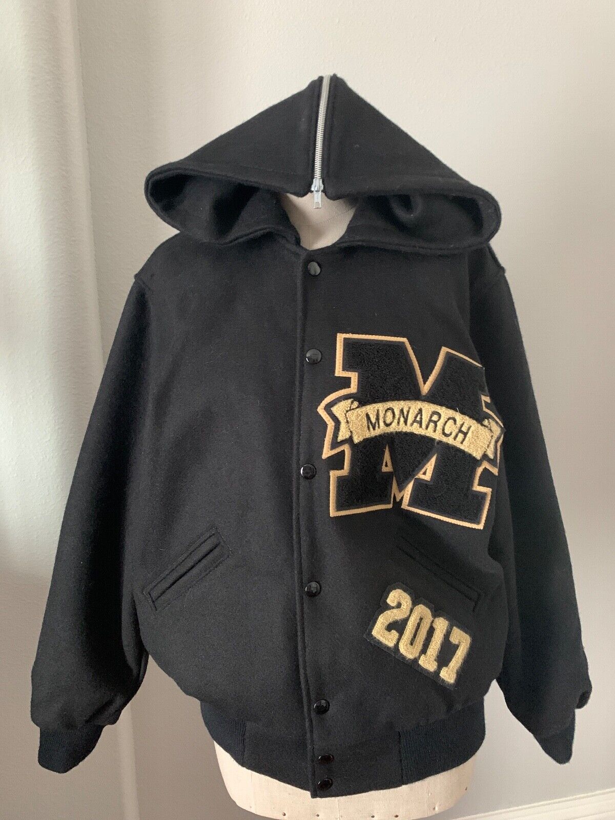 SETTLEMIERS Varsity Cheerleader Letterman Black Wool Hooded SETTLEMIERS Varsity Cheerleader Letterman Black Wool Hooded