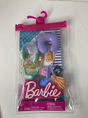 Mattel Barbie Fashion Storytelling Pack TRAVEL Neck Pillow Purse, Camera Glasses