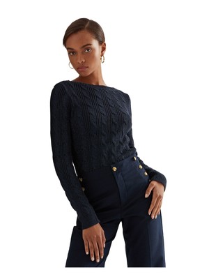 

RALPH LAUREN Женский темно-синий вязаный вечерний свитер с длинным рукавом Petites, Navy