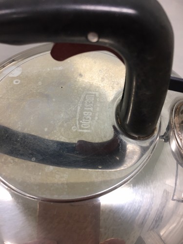 Vtg West Bend whistling Tea Kettle tea pot  Stainless Steel w/ Copper 2.5 Qt USA