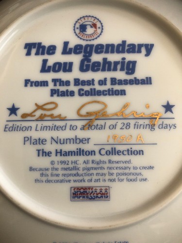 1992 The Hamilton Collection The Legendary ~Lou Gehrig~ The Best Of Baseball
